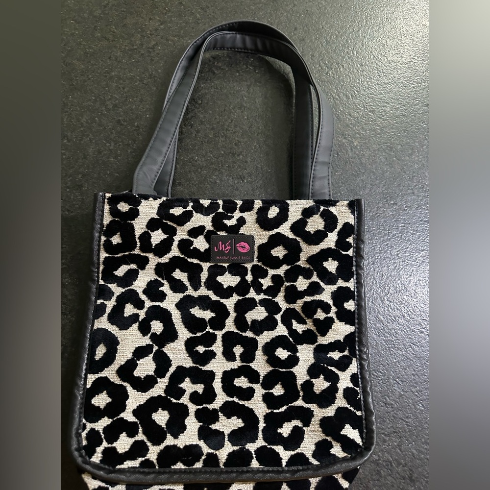 Makeup Junkie Tote customized animal print with red interior-